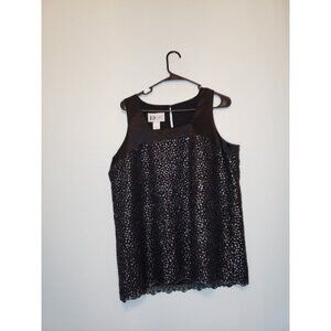 Da-Rue of California Womens 12 Sleeveless Top Black Metallic Sparkle Scallop Hem